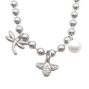 Raw Stainless Steel Necklace Dragonfly Honeybee, approx 10-16mm, 14-18mm, 6mm, 45cm length