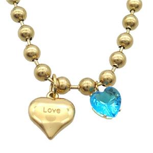Stainless Steel Necklace Heart Love Gold Plated, approx 10mm, 15mm, 6mm, 45cm length