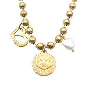 Stainless Steel Necklace Eye Gold Plated, approx 12-18mm, 18mm, 6mm, 45cm length