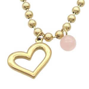 Stainless Steel Necklace Heart Gold Plated, approx 20-28mm, 18mm, 6mm, 45cm length
