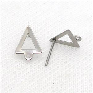 Raw Stainless Steel Stud Earring Triangle, approx 10mm