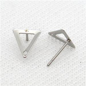 Raw Stainless Steel Stud Earring Triangle, approx 10mm