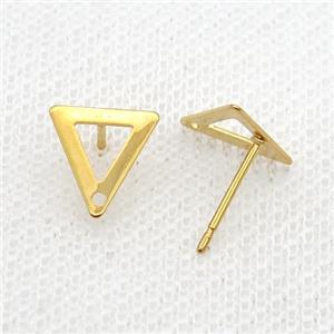 Stainless Steel Stud Earring Triangle Gold Plated, approx 10mm