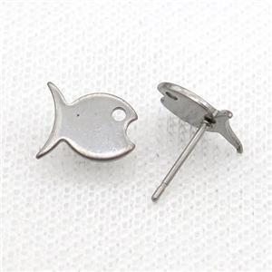 Raw Stainless Steel Stud Earring Fish, approx 8-10mm