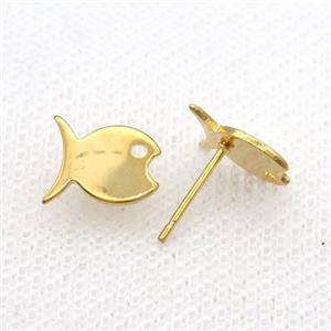 Stainless Steel Stud Earring Fish Gold Plated, approx 8-10mm