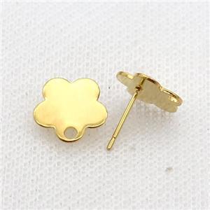Stainless Steel Stud Earring Flower Gold Plated, approx 12mm