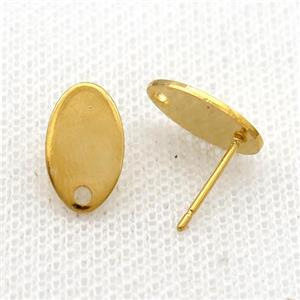 Stainless Steel Stud Earring Oval Gold Plated, approx 8-12mm