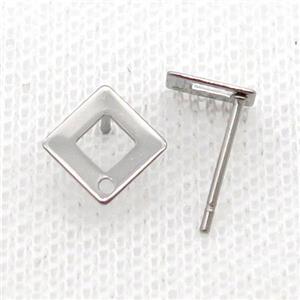 Raw Stainless Steel Stud Earring Square, approx 8mm