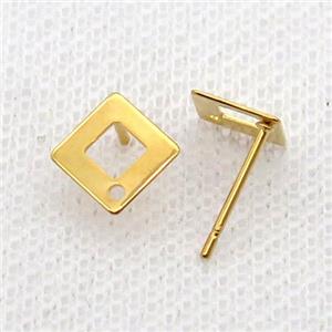Stainless Steel Stud Earring Square Gold Plated, approx 8mm
