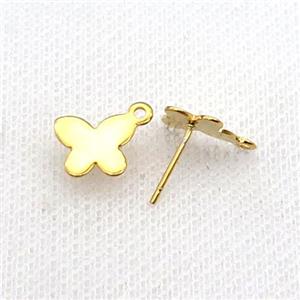 Stainless Steel Stud Earring Butterfly Gold Plated, approx 8-10mm