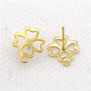 Stainless Steel Stud Earring Flower Gold Plated, approx 11mm