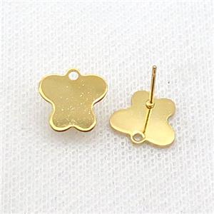 Stainless Steel Stud Earring Butterfly Gold Plated, approx 11-13mm