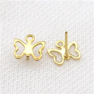 Stainless Steel Stud Earring Butterfly Gold Plated, approx 7-10mm