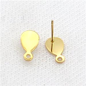 Stainless Steel Stud Earring Teardrop Gold Plated, approx 7-9mm