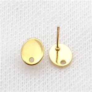 Stainless Steel Stud Earring Oval Gold Plated, approx 5-8mm
