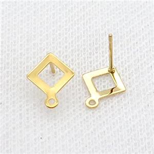 Stainless Steel Stud Earring Rhombic Gold Plated, approx 7mm