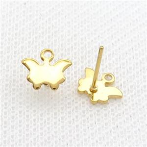 Stainless Steel Stud Earring Butterfly Gold Plated, approx 6-9mm
