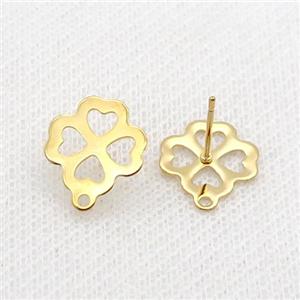 Stainless Steel Stud Earring Flower Gold Plated, approx 13mm