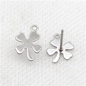 Raw Stainless Steel Stud Earring Clover, approx 10-12mm