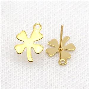 Stainless Steel Stud Earring Clover Gold Plated, approx 10-12mm