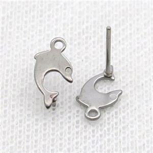 Raw Stainless Steel Stud Earring Dolphin, approx 7-10mm