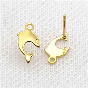 Stainless Steel Stud Earring Dolphin Gold Plated, approx 7-10mm
