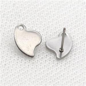 Raw Stainless Steel Stud Earring Heart, approx 8-12mm