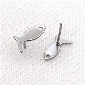 Raw Stainless Steel Stud Earring Fish, approx 7-13mm
