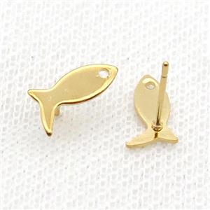 Stainless Steel Stud Earring Fish Gold Plated, approx 7-13mm