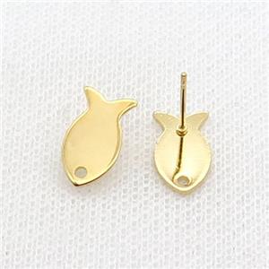 Stainless Steel Stud Earring Fish Gold Plated, approx 7-14mm