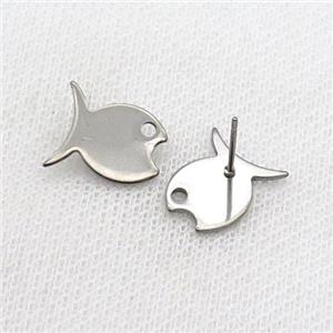 Raw Stainless Steel Stud Earring Fish, approx 12-15mm