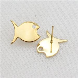 Stainless Steel Stud Earring Fish Gold Plated, approx 12-15mm