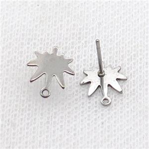 Raw Stainless Steel Stud Earring Maple Leaf, approx 10mm