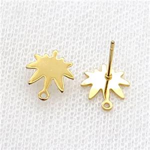 Stainless Steel Stud Earring Maple Leaf Gold Plated, approx 10mm