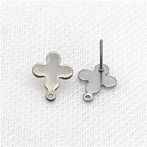 Raw Stainless Steel Stud Earring Cross, approx 10mm