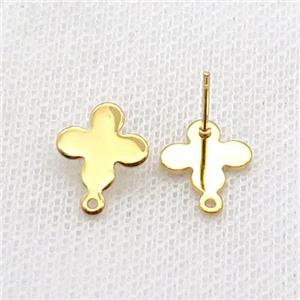 Stainless Steel Stud Earring Cross Gold Plated, approx 10mm