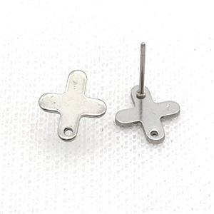 Raw Stainless Steel Stud Earring Cross, approx 10-12mm