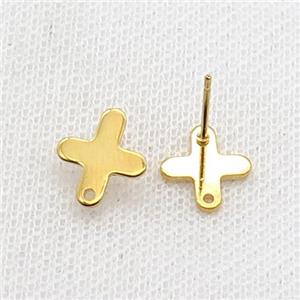 Stainless Steel Stud Earring Cross Gold Plated, approx 10-12mm