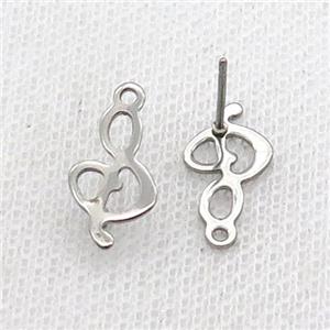 Raw Stainless Steel Stud Earring Musical Note Symbols, approx 8-16mm