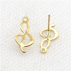 Stainless Steel Stud Earring Musical Note Symbols Gold Plated, approx 8-16mm