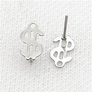 Raw Stainless Steel Stud Earring Dollar Symbols, approx 7-10mm