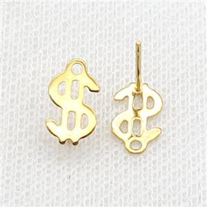Stainless Steel Stud Earring Dollar Symbols Gold Plated, approx 7-10mm