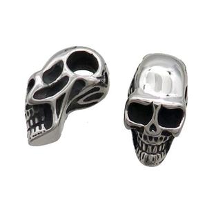 Stainless Steel Beads Skull Large Hole Antique Silver, approx 11-21mm, 5mm hole