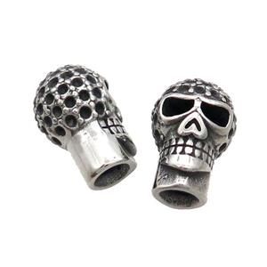 Stainless Steel CordEnd Skull Halfhole Antique Silver, approx 12.5-19mm, 4mm hole