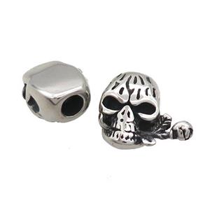 Stainless Steel CordEnd Skull Halfhole Antique Silver, approx 17-19mm, 5mm hole