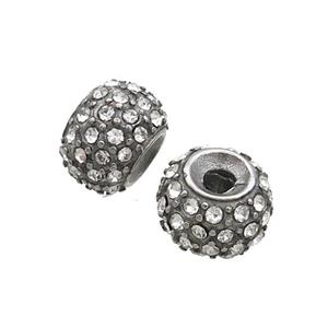 Raw Stainless Steel Rondelle Beads Pave Rhinestone, approx 11mm, 2.5mm hole