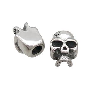 Stainless Steel Skull Beads Large Hole Antique Silver, approx 11-15mm, 5mm hole