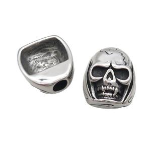 Stainless Steel CordEnd Bail Halfhole Skull Antique Silver, approx 20-24mm, 5mm hole