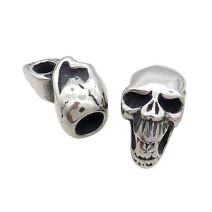 Stainless Steel CordEnd Skull Halfhole Antique Silver, approx 14-23mm, 7mm, 4-6mm hole