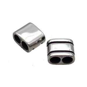 Stainless Steel Square Beads 2holes Antique Silver, approx 12-16mm, 6mm hole